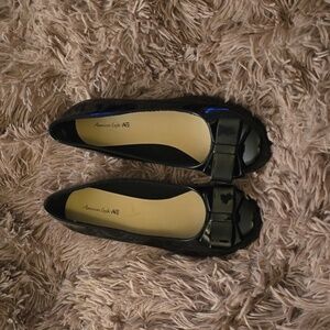 Black Patent Leather Bow Wedges 1.5  New, no tags American Eagle